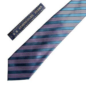 ERMENEGILDO ZEGNA Stripe Printed Silk Tie Made In Italy